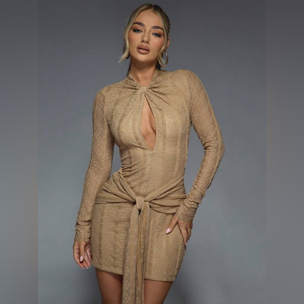 Missguided Tan Long Sleeve Dress